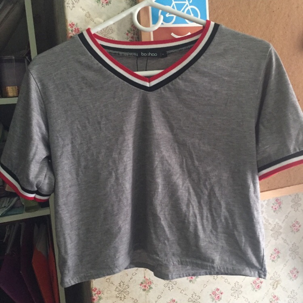 BOOHOO Red & white striped crop top